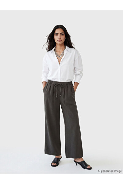 LC Waikiki Pantaloni de damă Özmarka, cu talie elastică, cu picior larg, din ...