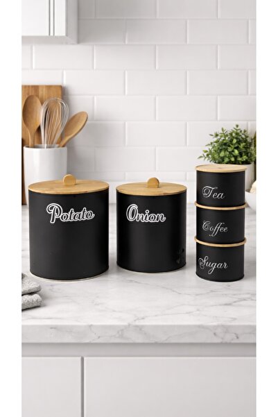 decorev Bambu Kapaklı Metal Mutfak Saklama Kavanozu Seti – Patates, Soğan ve ...