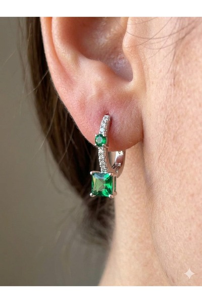 ESRADA 3S Emerald Sparkling Square Cut Luxury Steel Earrings