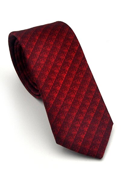 Gaffy Black Cube Patterned Red Woven Fabric Handkerchief Slim Fit Tie // Sdk-...