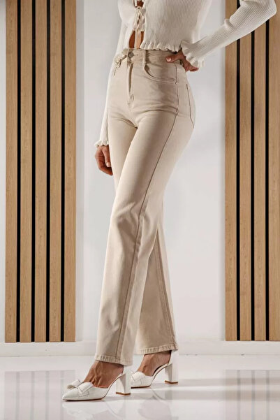 Zaira Darcy Women's Flared Jeans Beige #A1404 - XL