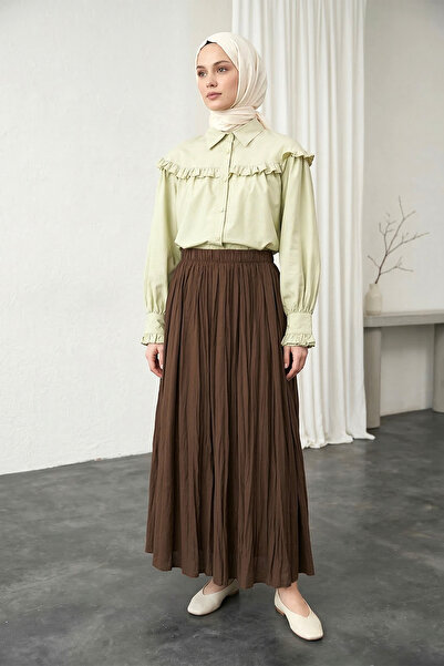 MODAQU Elastic Waist Kraş Textured Long Hijab Skirt – Brown