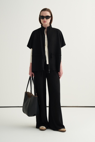 EBU Prive Γυναικείο Σετ Παντελονιού oversized Γιλέκο Φαρδιά μπατζάκια Μαύρο