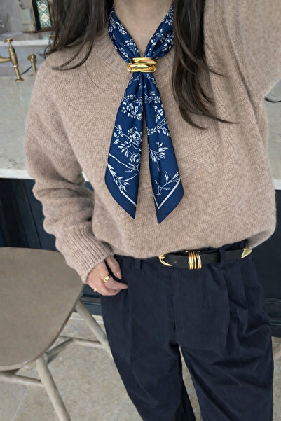 Markiz Takı Gold Buckled Thin Scarf
