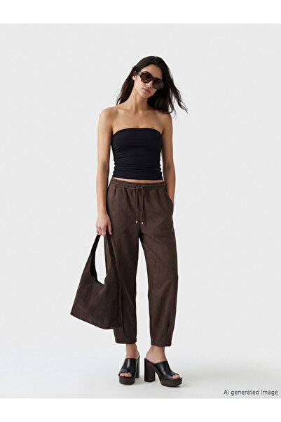 LC Waikiki Özmarka Νέα σεζόν Όψη σουέτ Γυναικείο παντελόνι με ελαστική μέση