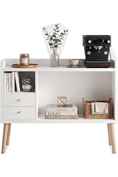 AGD ركن قهوة مع مساحة تخزين، بوفيه جانبي بأرفف وأدراج، طاولة وسطية للمكتب الم...