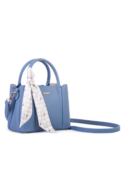 Nas Bag Şık Fularlı Mini El ve Omuz Çantası Koyu Mavi