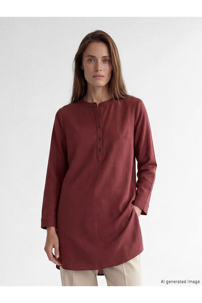 LC Waikiki Özmarka Νέα Σεζόν Γυναικείο Πουκάμισο Τουνίκ με Γιακά