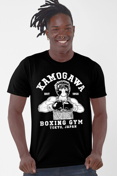 ROCKANDROLL Tricou negru cu mânecă scurtă Anime Boxer pentru bărbați