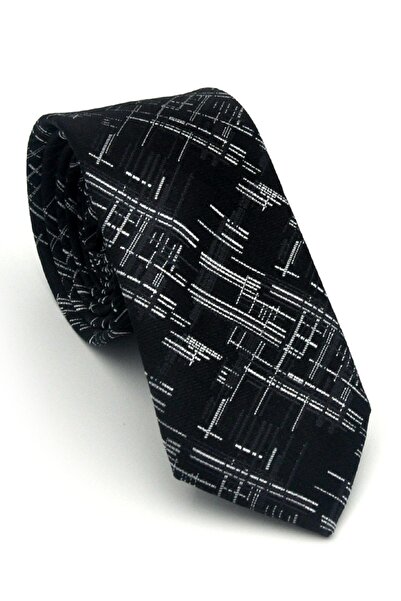 Gaffy Bela Siva Sa deznom Crna tkana tkanina Maramica Slim fit Kravata // SDK...