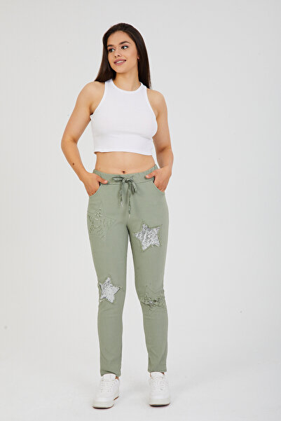 della moor Women's Italian Star D Patterned Sequined Elastic Waist Lace-Up L ...