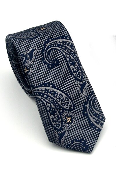 Gaffy Gray Shawl Patterned Navy Blue Woven Fabric Handkerchiefs Slim Fit Ties...