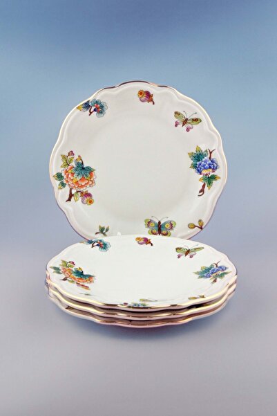 Bursa Porselen Dekor Flower Bouquet Gold Gilded 4 Piece Porcelain Cake Plate