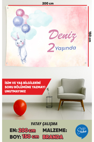 1001 sticker Rabbit Themed Birthday Canvas Banner 200Cmx150Cm