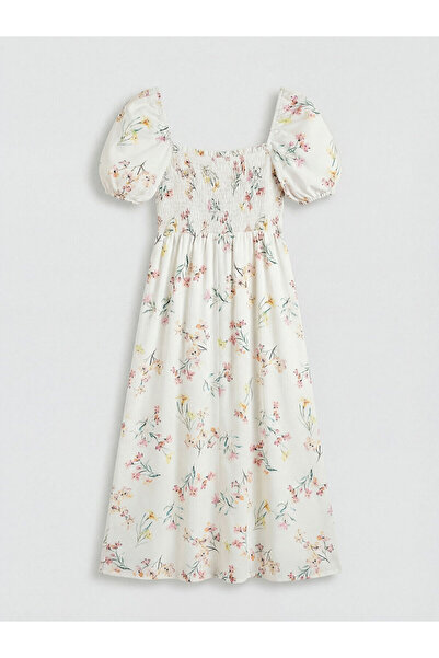 LC Waikiki Özmarka Νέα Σεζόν Floral Με εφαρμογή στη μέση Λινό Φόρεμα μείγματο...