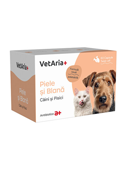 Antibiotice Supliment piele si blana pentru caini si pisici, VetAria+, 60 cap...