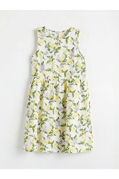 LC Waikiki Özmarka Noul Sezon guler rotund cu imprimeu Rochie pentru Fete poplin