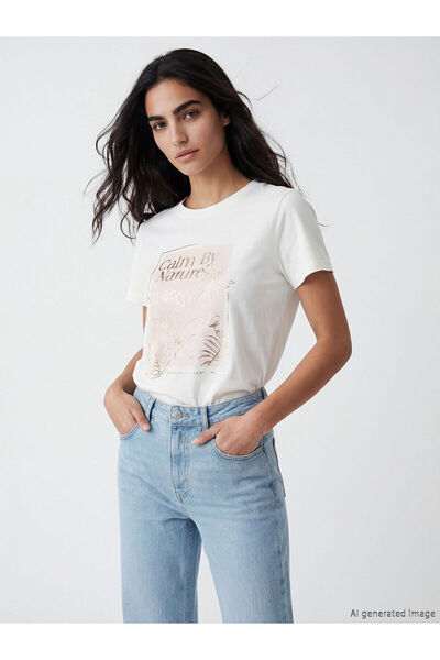 LC Waikiki Γυναικείο μπλουζάκι Özmarka New Season με στάμπα και λαιμόκοψη ποδ...