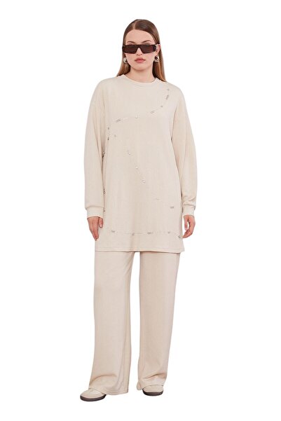 Levidor Set dublu cu detaliu de piatră în dungi bej