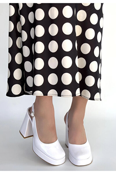 COjans Zuda White Patent Leather Platform Heel Shoes