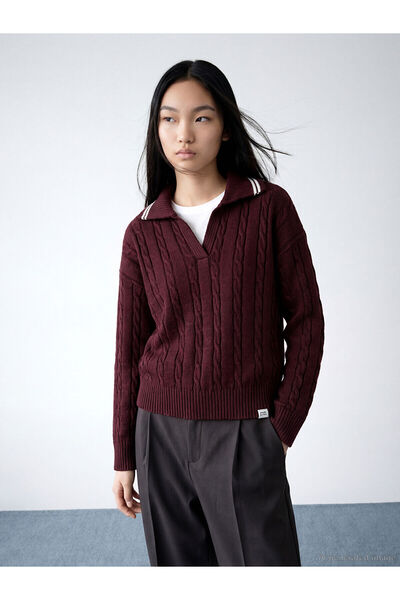 LC Waikiki Pulover de tricotat pentru femei, cu guler polo, cu model propriu,...