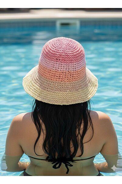 Trend Şapka 19040 Μπεζ χειροποίητο πλεκτό ψάθινο καπέλο