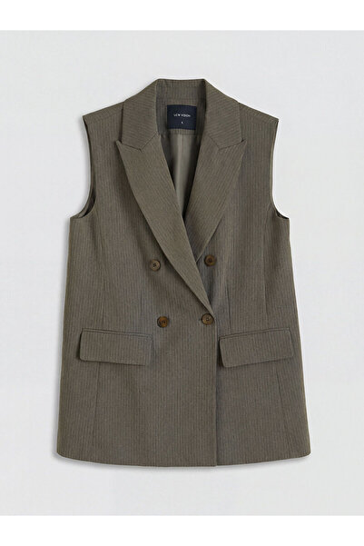 LC Waikiki Özmarka Νέα Σεζόν διπλό πέτο Γιακάς Ριγέ Γυναικείο Κλασικό Γιλέκο