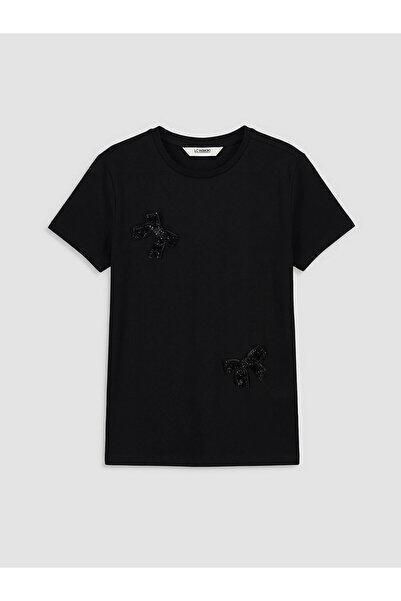 LC Waikiki LCW Kids okrugla kragna Majica za devojčice sa izvezenim mašnom