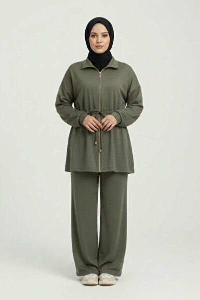 Tesettür Diyarı Women's Modal Fabric Zippered Top and Bottom Sports Hijab Set...