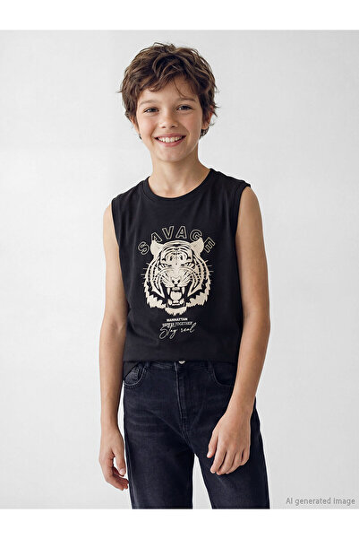 LC Waikiki قميص بدون أكمام للأولاد من Peak New Season مطبوع برقبة دائرية