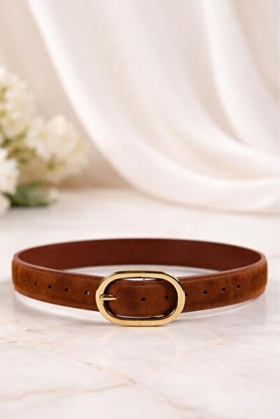 WilliamPolo Mira Genuine Suede Leather Gold Buckle Black Women's Belt