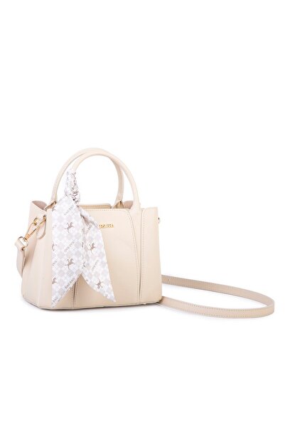 Nas Bag Şık Fularlı Mini El ve Omuz Çantası Krem