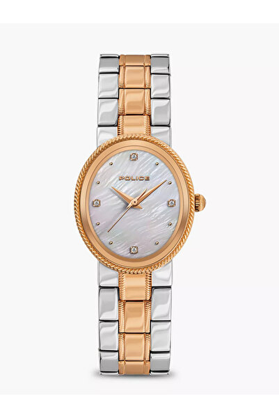 Police ساعة نسائية تناظرية من الفولاذ المقاوم للصدأ، فضية وذهبية وردية، مقاس ...