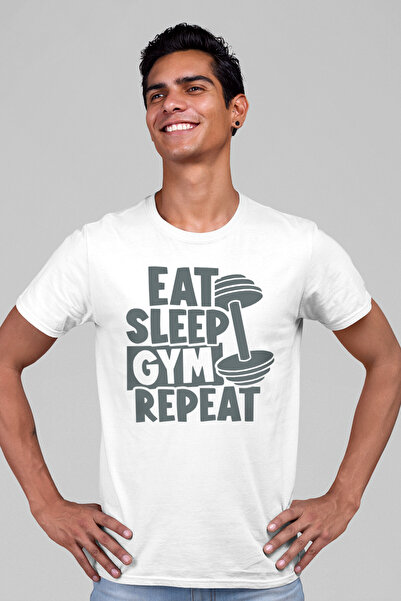 ROCKANDROLL Tricou alb cu mânecă scurtă Gym Life pentru bărbați