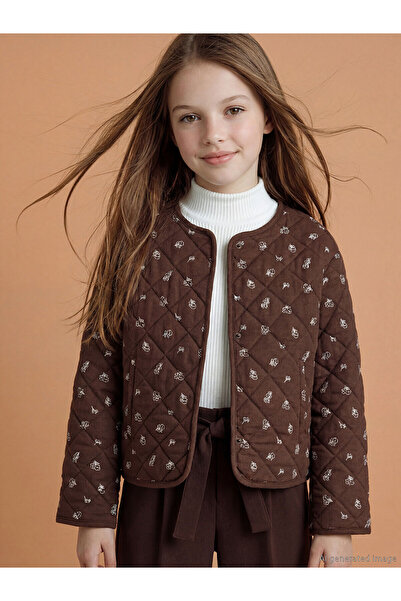 LC Waikiki Ozmarka New Season Crew Neck Floral Quilted Girls' Jacket