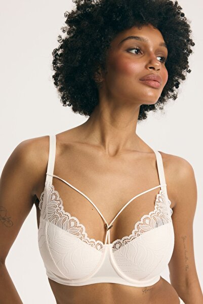 ESOTIQ Lightly Padded Bra with Decorative Front Straps Underwired Elegant Flo...