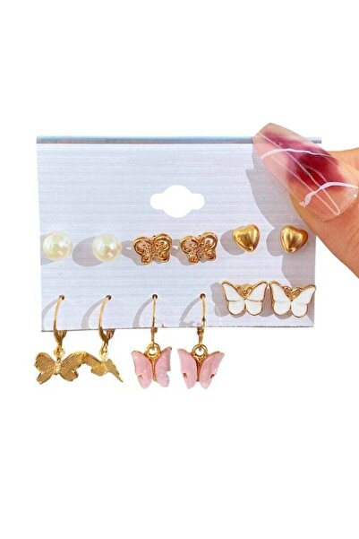 huitich Sweet Butterfly & Heart Stud and Drop Earring Set (6 Pairs)