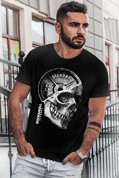 ROCKANDROLL Tricou negru pentru bărbați Disk Head Short Sleeve