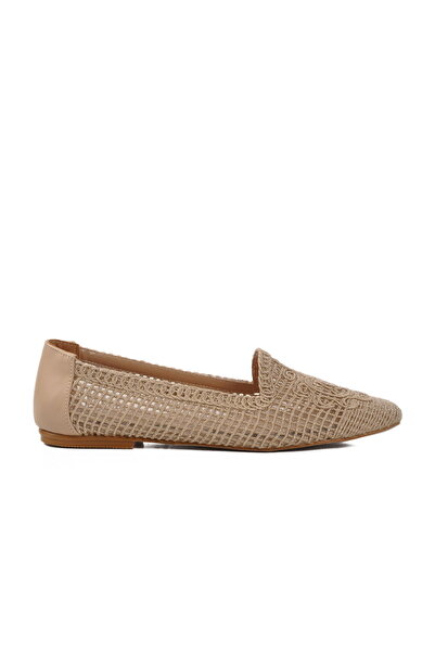 Aspor Beige Textile Braided Women's Ballerinas