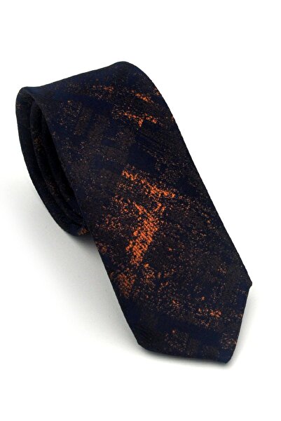 Gaffy Beige Brown Patterned Navy Blue Woven Fabric Handkerchief Slim Fit Tie ...