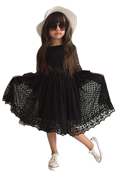 BAŞAK ÇOCUK GİYİM 444300 ŞAPKALI DANTEL ELBİSE 10/13 YAŞ Kız - SİYAH - 9-10 YAŞ