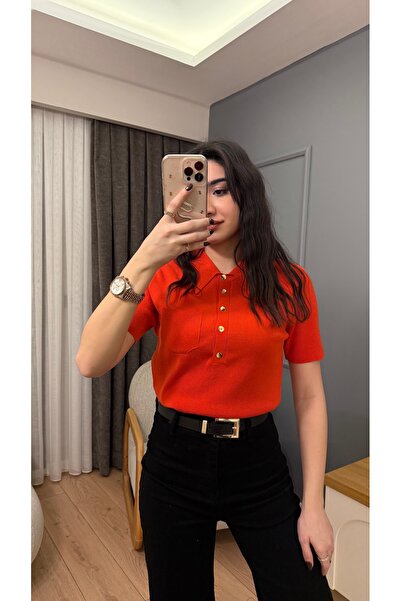 thegiba.co Polo Yaka Gold Düğme Detaylı Triko