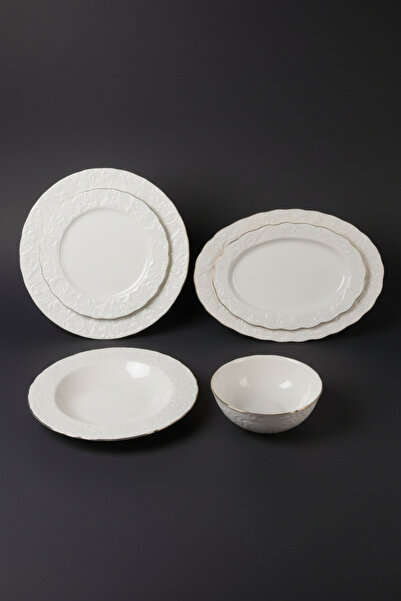 İpek Porselen 6 Kişilik 26 Parça Yaldızlı Bone Porselen Yemek Takımı ROSEN-26...