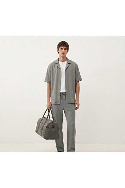 Weyeze Set cămașă și pantaloni cu mânecă scurtă pentru bărbați crep Vară Casu...