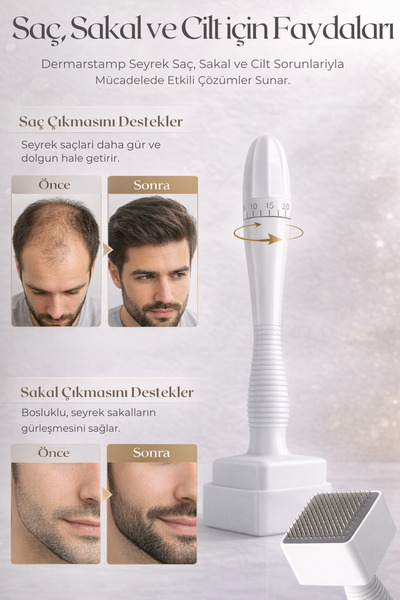 Dermotik Adjustable Dermastamp 0.25-3mm Titanium Micro Needle Device for Hair and Beard Growth and Skin Care