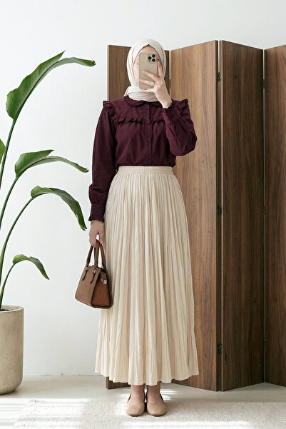 MODAQU Elastic Waist Kraş Textured Long Hijab Skirt – Beige