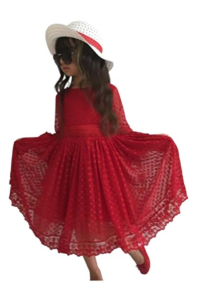 BAŞAK ÇOCUK GİYİM 444300 ŞAPKALI DANTEL ELBİSE 10/13 YAŞ Kız - KIRMIZI - 10-1...