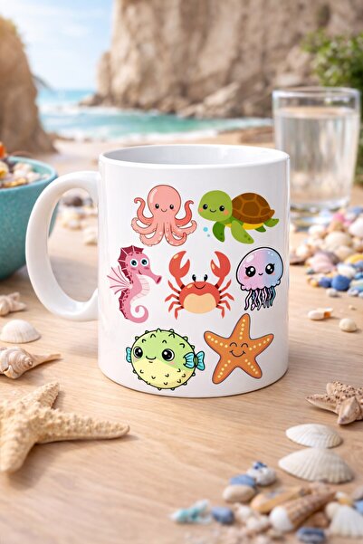 CT STONES Drăguțele creaturi marine cu model Căni de porțelan Model 118 – Car...