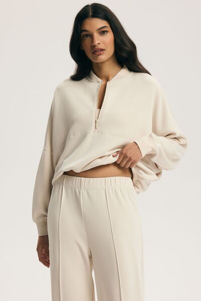 ESOTIQ Hanorac pentru femei cu fermoar pe jumătate, din modal , stil sport co...