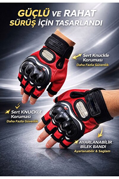 BELCO-TECH Unisex Korumalı Yarım Bisiklet Motosiklet Eldiveni Parmaksız Refle...